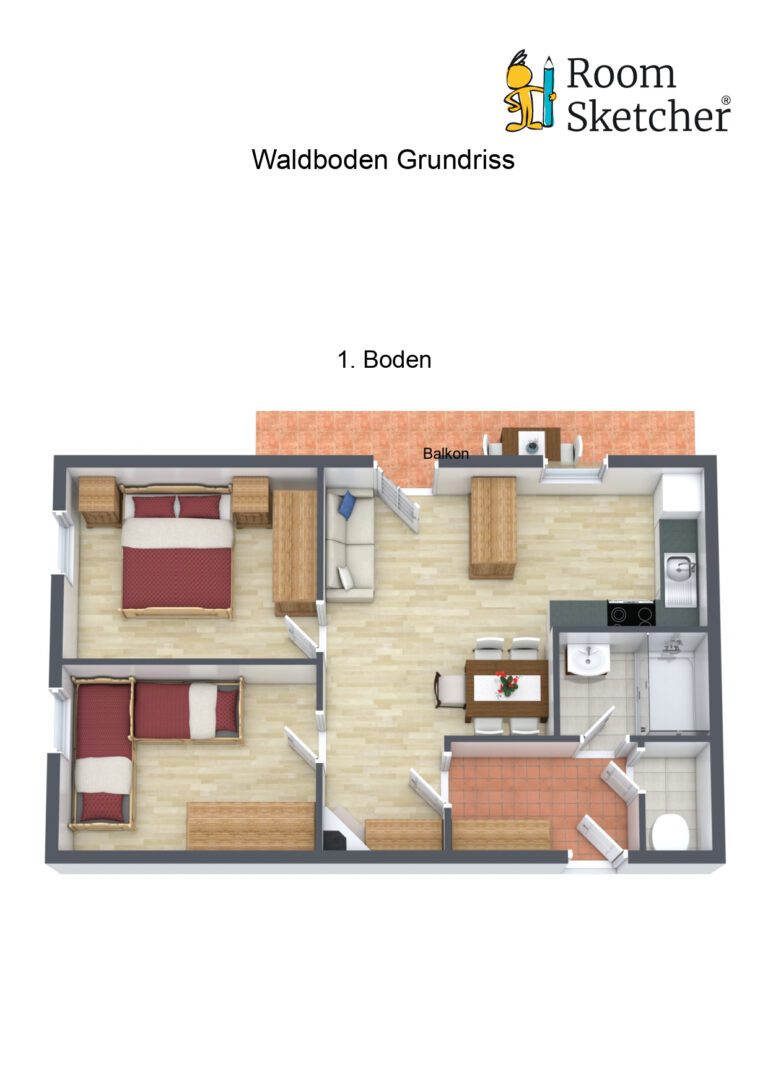 Floorplan letterhead - Waldboden Grundriss - 1. Boden - 3D Floor Plan